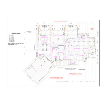 Architectural floor plan showing room layouts, dimensions, and annotations for construction details.