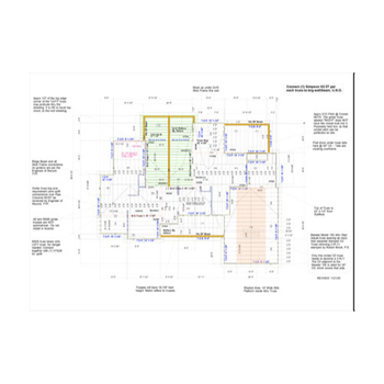 Architectural floor plan showing room dimensions, layout, and annotations for a residential building project.